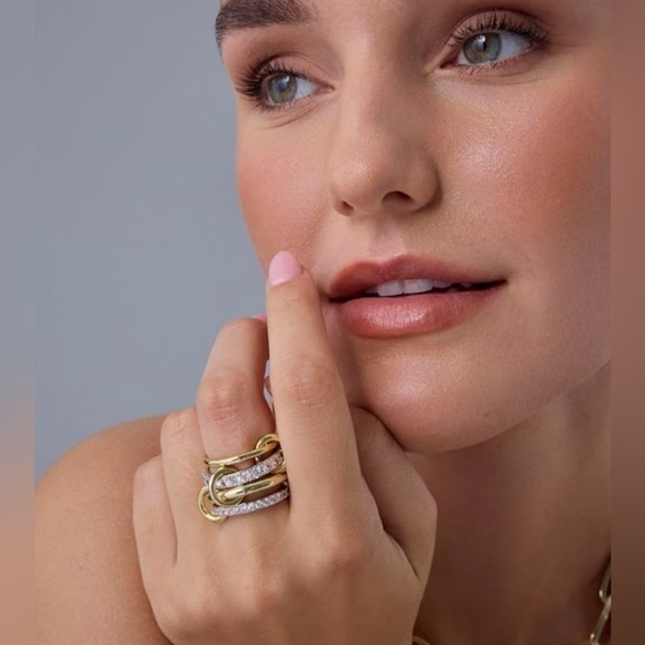 Interlocked Stackable Ring 14K Gold Plated Mixed Metal & Cubic Zirconia - BNIB - Picture 6 of 7